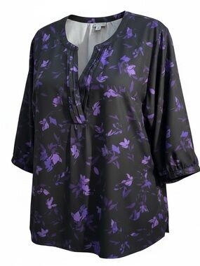 Catherines Black Tunic with Purple Floral Print